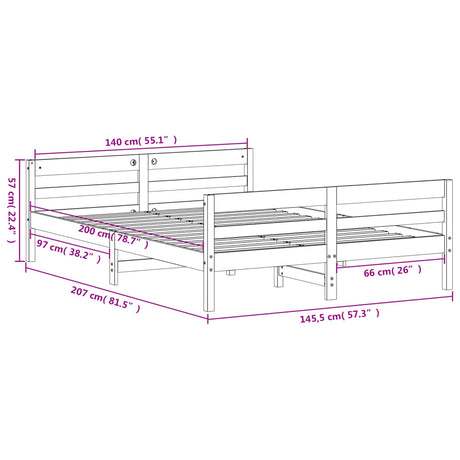 Bedframe zonder matras massief grenenhout wasbruin 140x200 cm