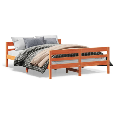 Bedframe zonder matras massief grenenhout wasbruin 140x200 cm
