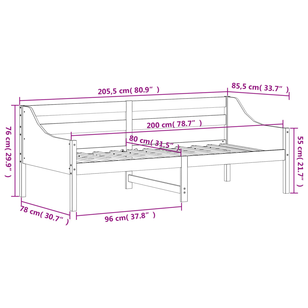 Slaapbank zonder matras 80x200 cm massief grenenhout wasbruin