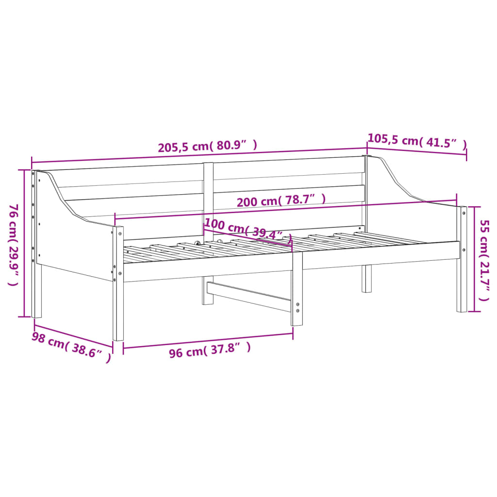 Slaapbank zonder matras 100x200 cm massief grenenhout