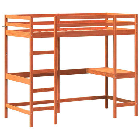 Hoogslaper met bureau massief grenenhout wasbruin 90x200 cm