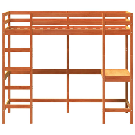 Hoogslaper met bureau massief grenenhout wasbruin 90x200 cm