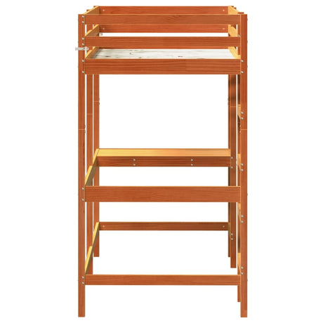 Hoogslaper met bureau massief grenenhout wasbruin 90x200 cm