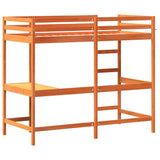 Hoogslaper met bureau massief grenenhout wasbruin 90x200 cm