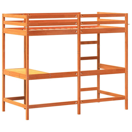 Hoogslaper met bureau massief grenenhout wasbruin 90x200 cm