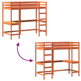 Hoogslaper met bureau massief grenenhout wasbruin 90x200 cm