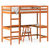 Hoogslaper met bureau massief grenenhout wasbruin 90x200 cm