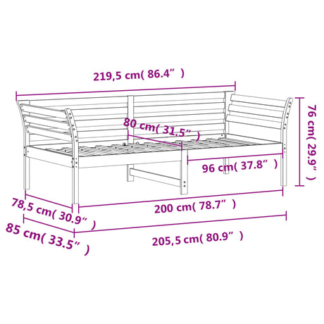Slaapbank zonder matras 80x200 cm massief grenenhout wasbruin
