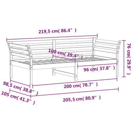 Slaapbank zonder matras 100x200 cm massief grenenhout wit