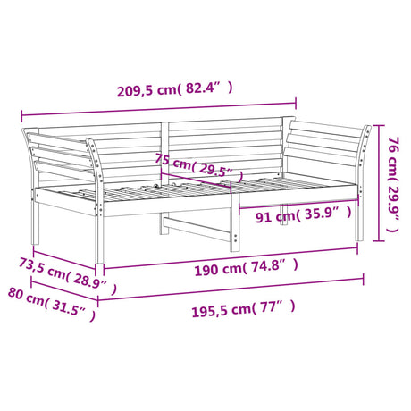 Slaapbank zonder matras 75x190 cm massief grenenhout