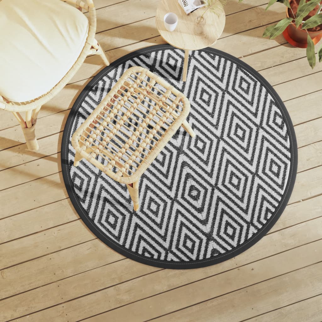 Buitenkleed Ø 120 cm polypropeen wit en zwart - AllerleiShop