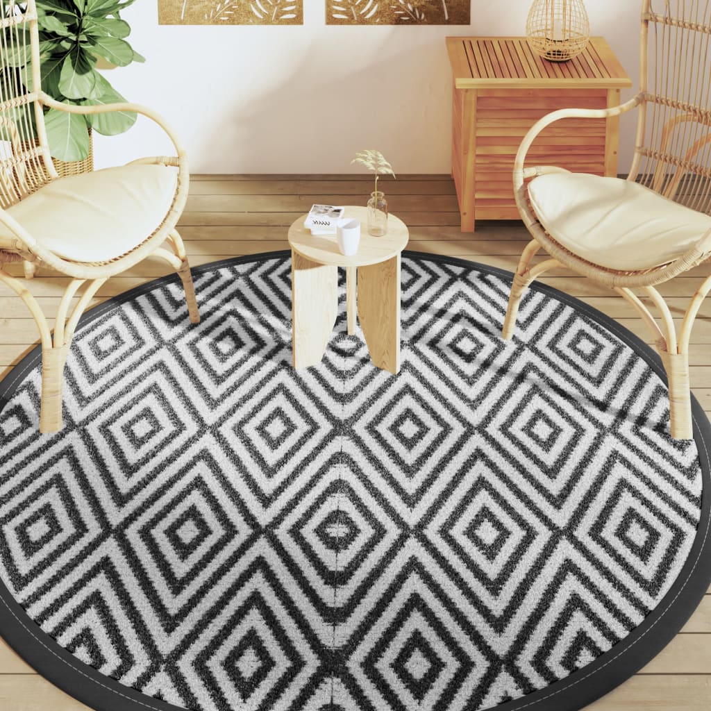 Buitenkleed Ø200 cm polypropeen wit en zwart - AllerleiShop