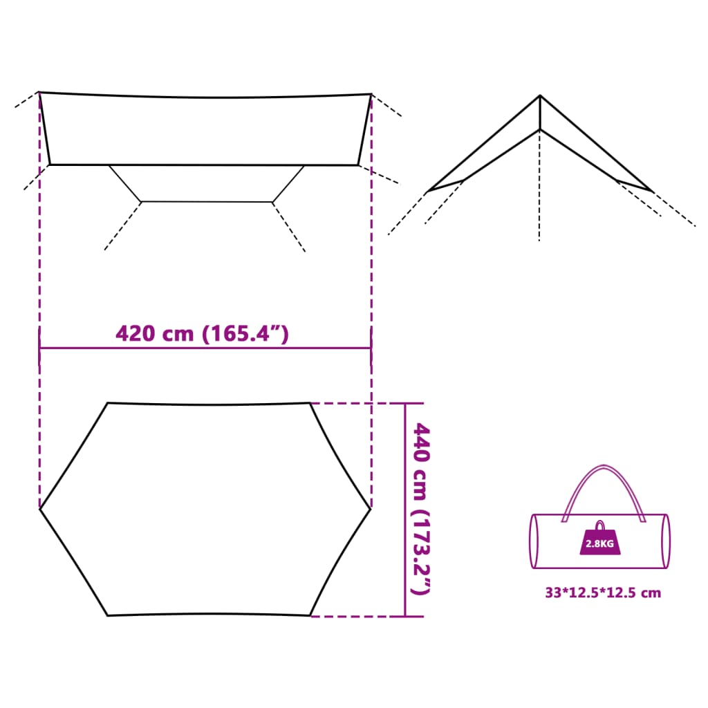 Kampeerluifel waterdicht 420x440 cm grijs en oranje - AllerleiShop