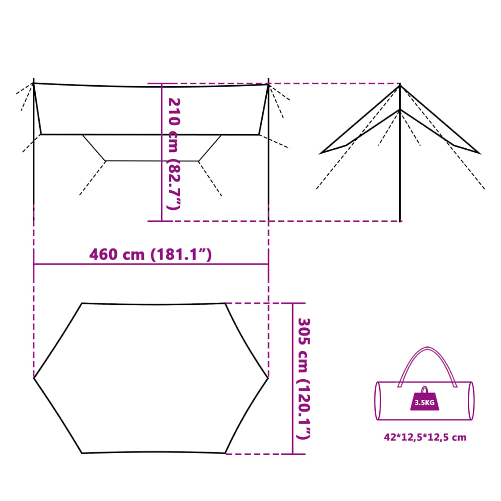 Kampeerluifel waterdicht 460x305x210 cm groen