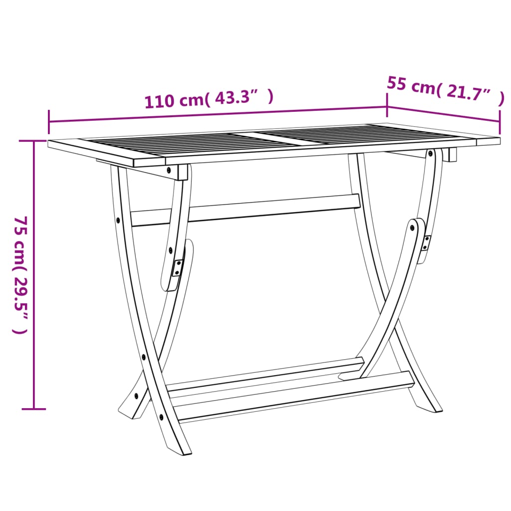 Tuintafel inklapbaar 110x55x75 cm massief acaciahout - AllerleiShop