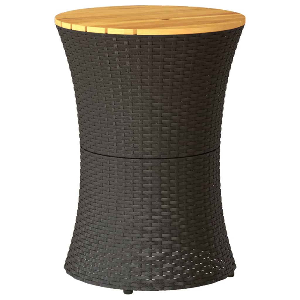 Tuinbijzettafel trommelvormig poly rattan en massief hout zwart - AllerleiShop