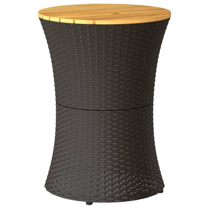 Tuinbijzettafel trommelvormig poly rattan en massief hout zwart - AllerleiShop