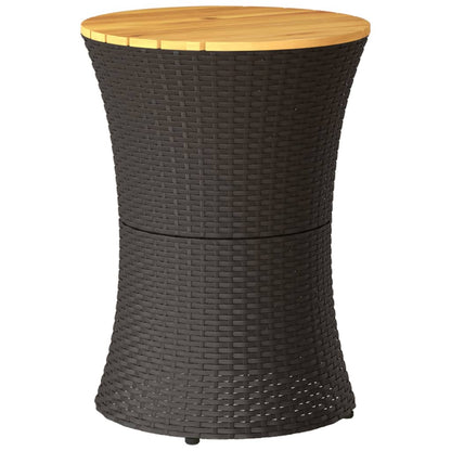 Tuinbijzettafel trommelvormig poly rattan en massief hout zwart - AllerleiShop