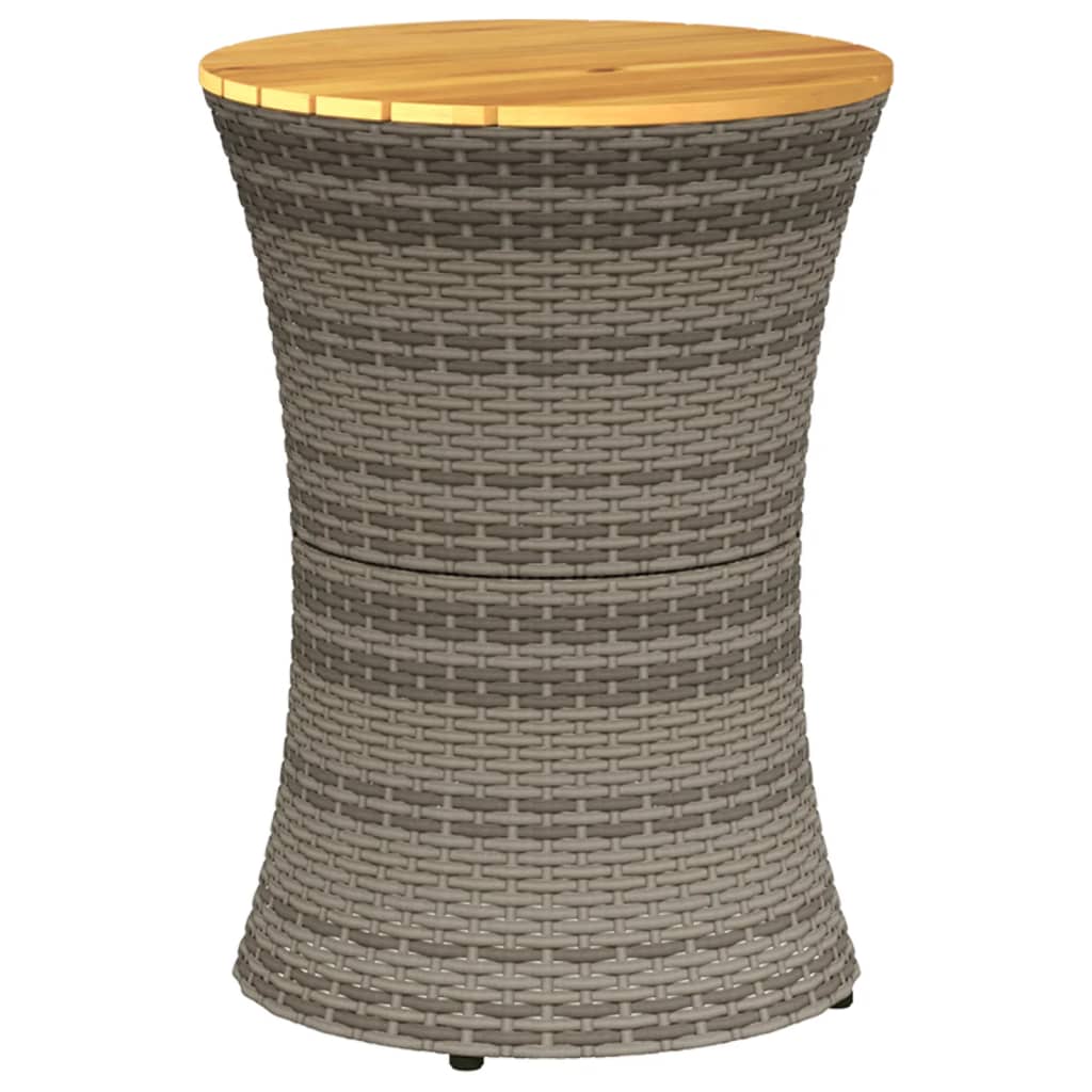 Tuinbijzettafel trommelvormig poly rattan en massief hout grijs - AllerleiShop