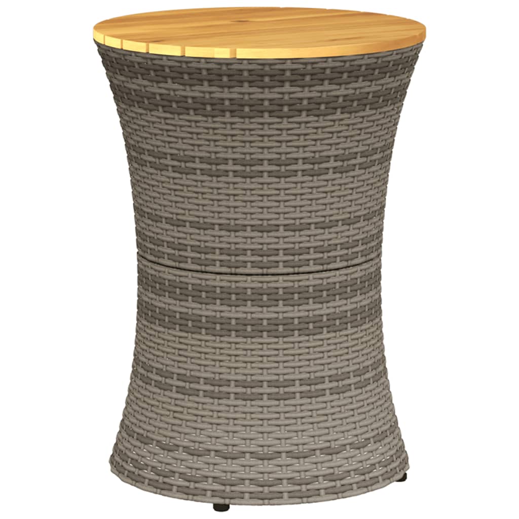 Tuinbijzettafel trommelvormig poly rattan en massief hout grijs - AllerleiShop