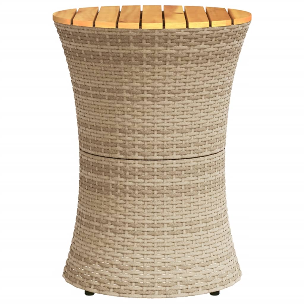 Tuinbijzettafel trommelvormig poly rattan en massief hout beige - AllerleiShop