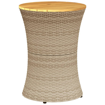 Tuinbijzettafel trommelvormig poly rattan en massief hout beige - AllerleiShop