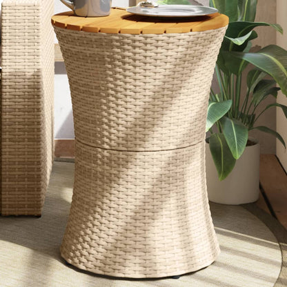 Tuinbijzettafel trommelvormig poly rattan en massief hout beige - AllerleiShop