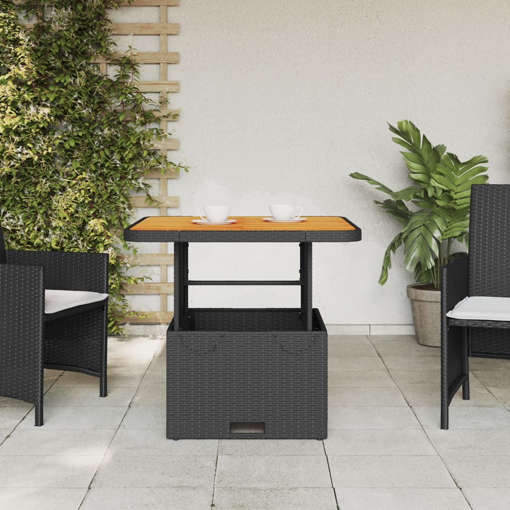 Tuintafel 80x80x71 cm poly rattan en acaciahout zwart - AllerleiShop