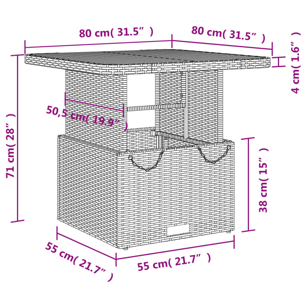 Tuintafel 80x80x71 cm poly rattan en acaciahout zwart - AllerleiShop