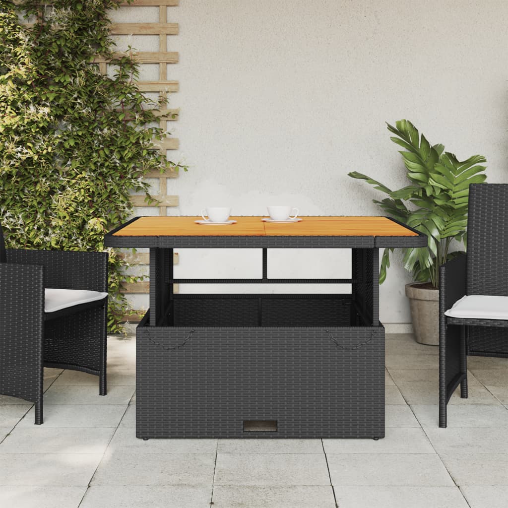 Tuintafel 110x110x71 cm poly rattan en massief acaciahout zwart - AllerleiShop