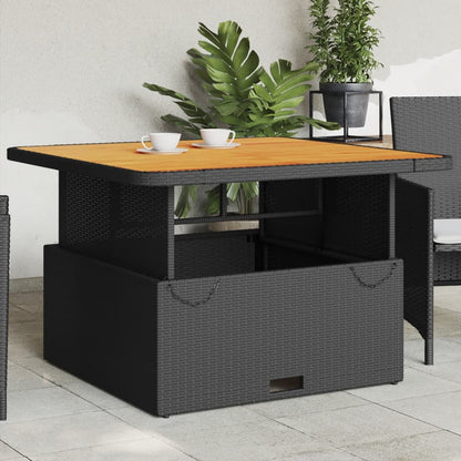 Tuintafel 110x110x71 cm poly rattan en massief acaciahout zwart - AllerleiShop