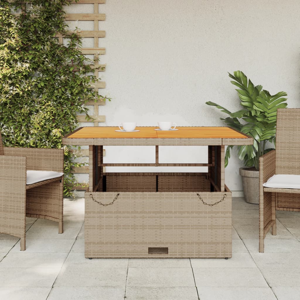 Tuintafel 110x110x71 cm poly rattan en acaciahout beige - AllerleiShop