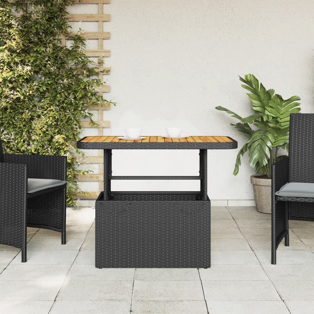 Tuintafel 90x55x71 cm poly rattan en massief acaciahout zwart - AllerleiShop