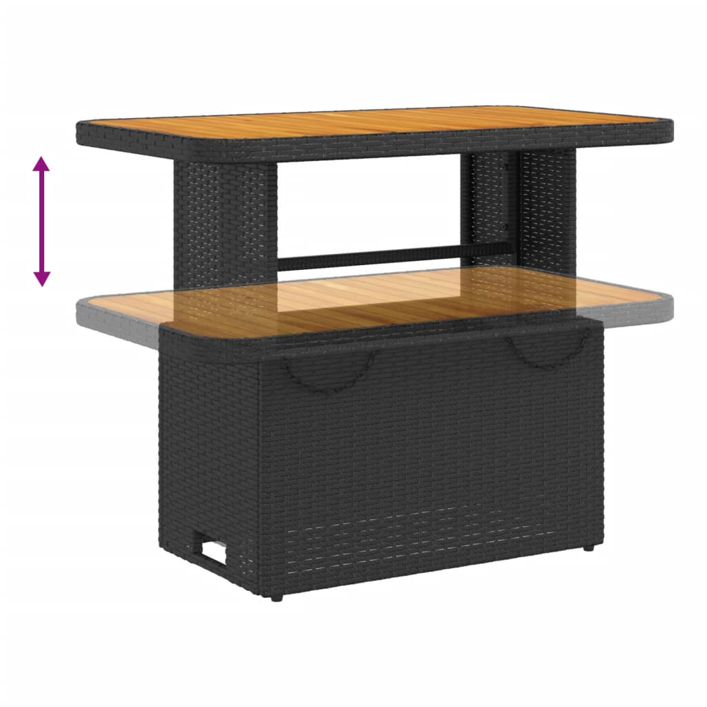 Tuintafel 90x55x71 cm poly rattan en massief acaciahout zwart - AllerleiShop