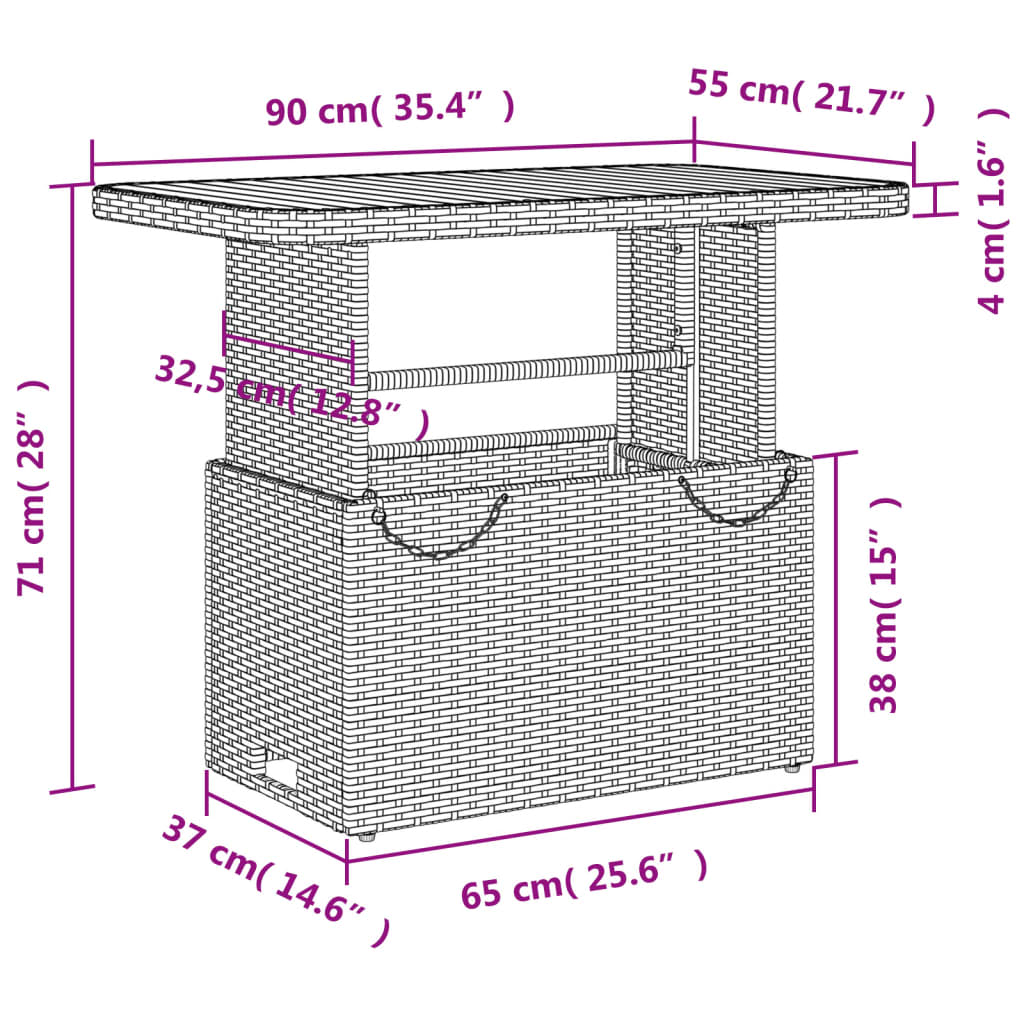 Tuintafel 90x55x71 cm poly rattan en massief acaciahout zwart - AllerleiShop