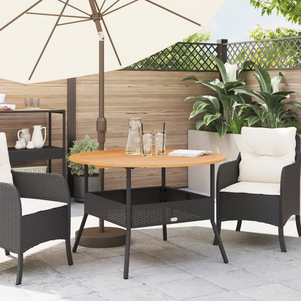 Tuintafel met acaciahouten blad Ø110x71 cm poly rattan zwart - AllerleiShop