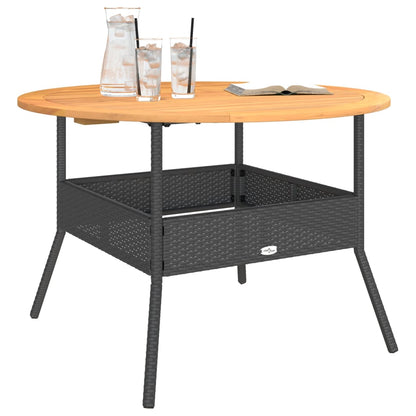 Tuintafel met acaciahouten blad Ø110x71 cm poly rattan zwart - AllerleiShop