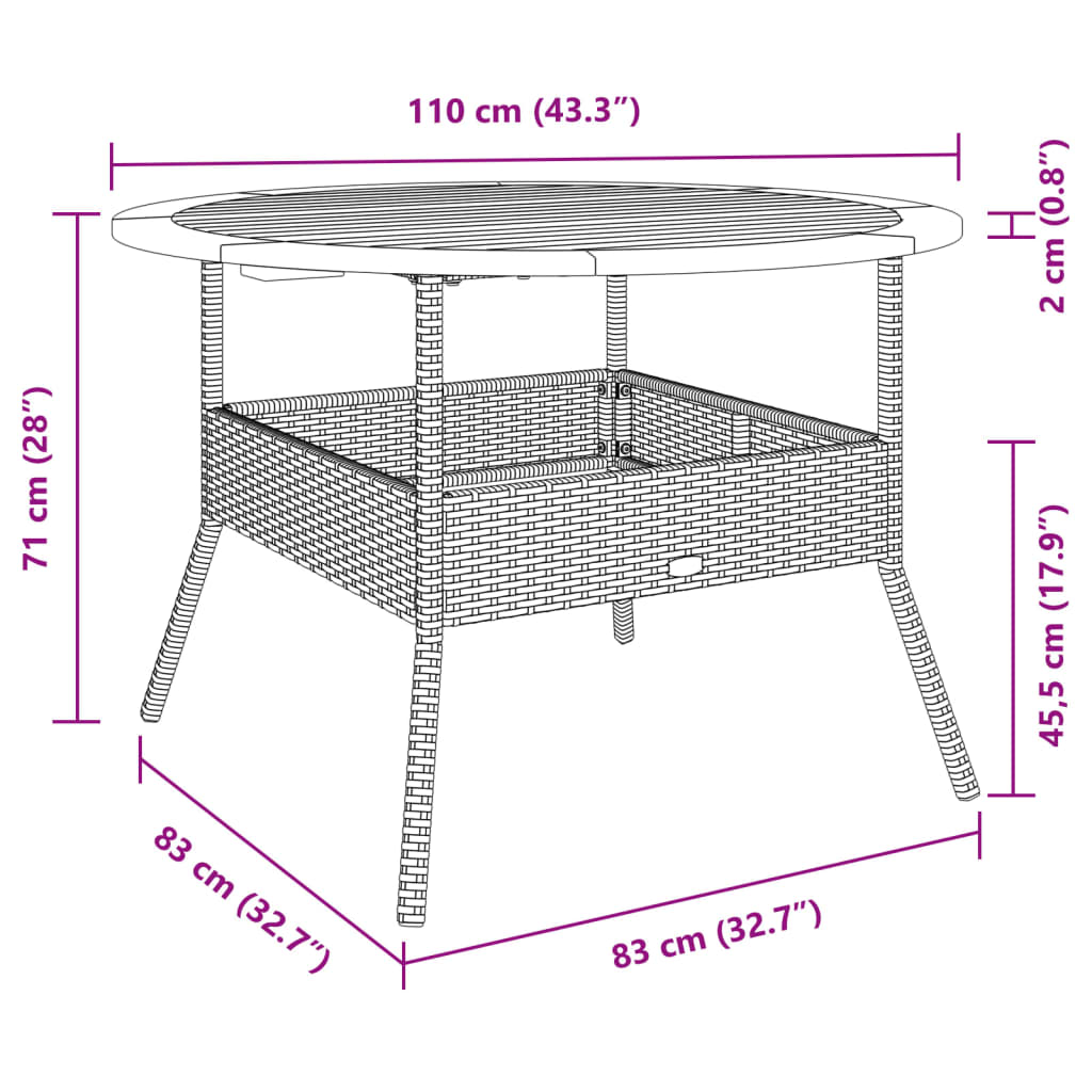 Tuintafel met acaciahouten blad Ø110x71 cm poly rattan zwart - AllerleiShop