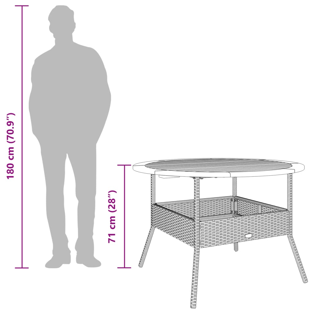 Tuintafel met acaciahouten blad Ø110x71 cm poly rattan zwart - AllerleiShop