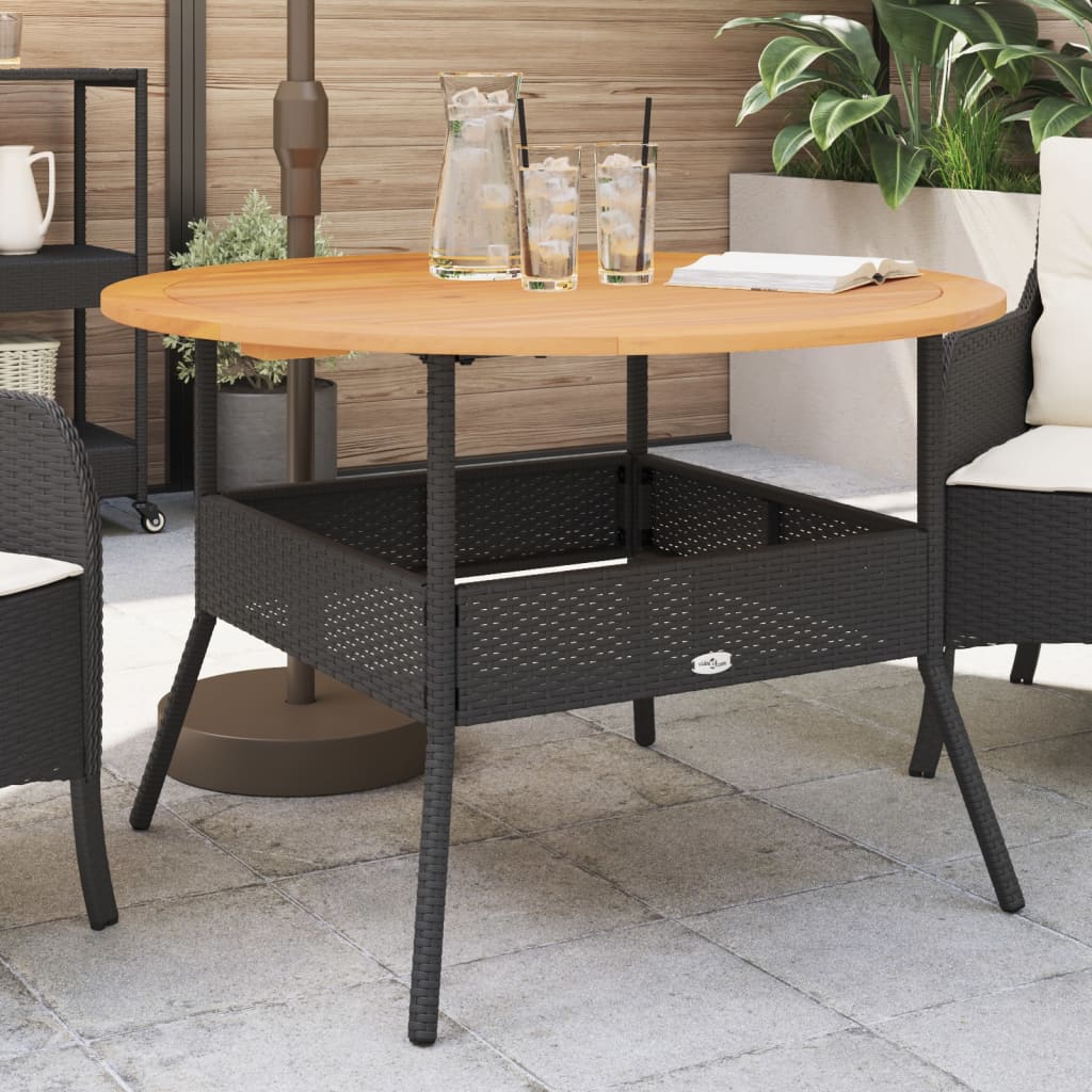 Tuintafel met acaciahouten blad Ø110x71 cm poly rattan zwart - AllerleiShop