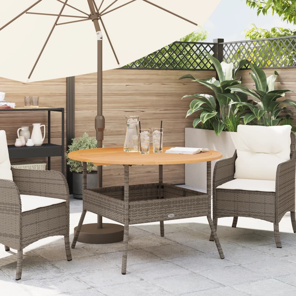 Tuintafel met acaciahouten blad Ø110x71 cm poly rattan grijs - AllerleiShop