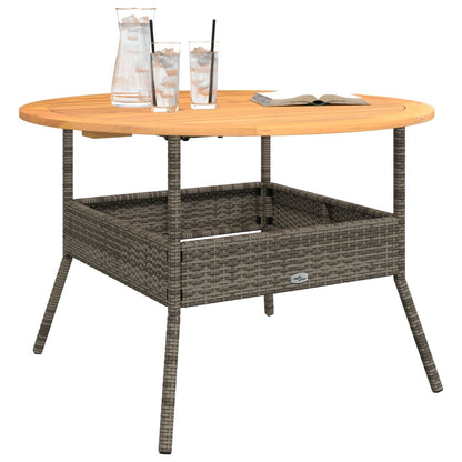 Tuintafel met acaciahouten blad Ø110x71 cm poly rattan grijs - AllerleiShop