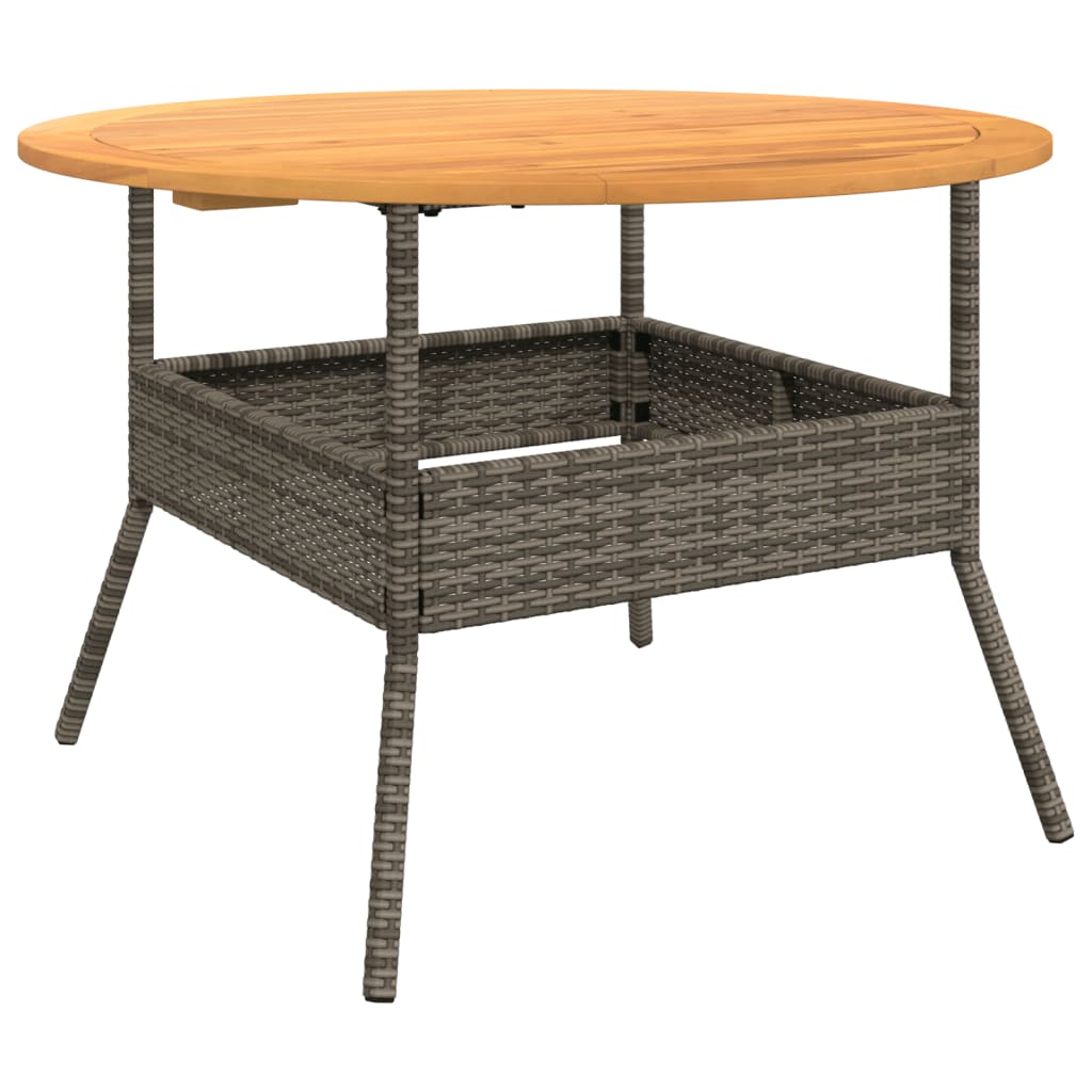 Tuintafel met acaciahouten blad Ø110x71 cm poly rattan grijs - AllerleiShop