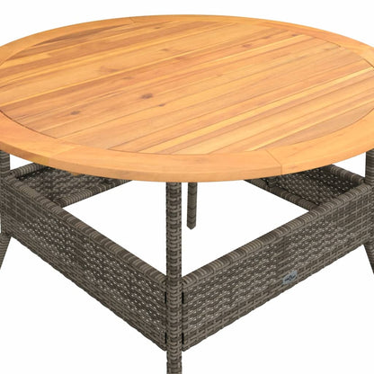 Tuintafel met acaciahouten blad Ø110x71 cm poly rattan grijs - AllerleiShop