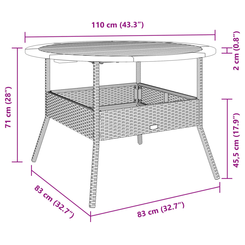 Tuintafel met acaciahouten blad Ø110x71 cm poly rattan grijs - AllerleiShop