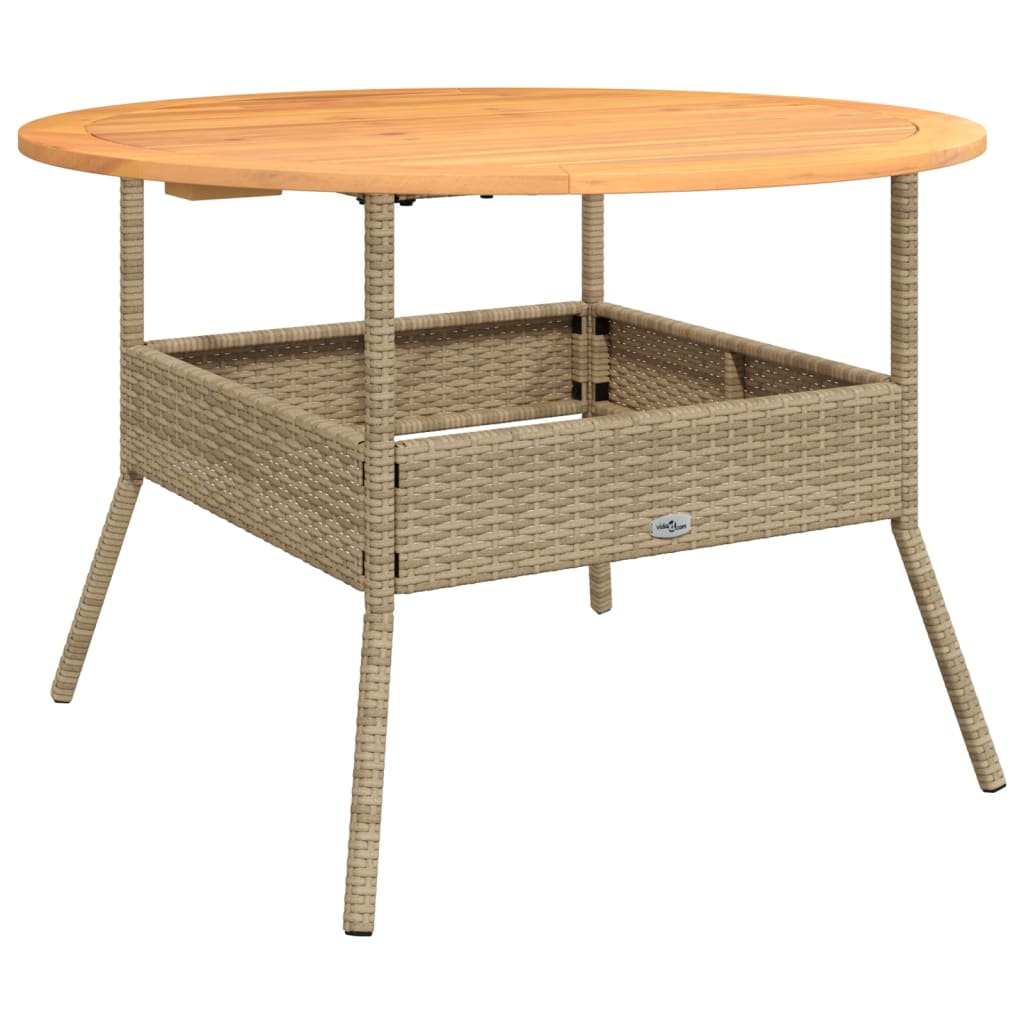 Tuintafel met acaciahouten blad Ø110x71 cm poly rattan beige - AllerleiShop