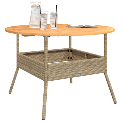 Tuintafel met acaciahouten blad Ø110x71 cm poly rattan beige - AllerleiShop