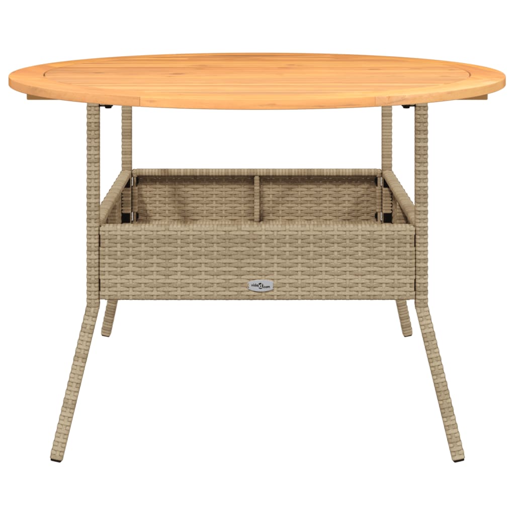 Tuintafel met acaciahouten blad Ø110x71 cm poly rattan beige - AllerleiShop