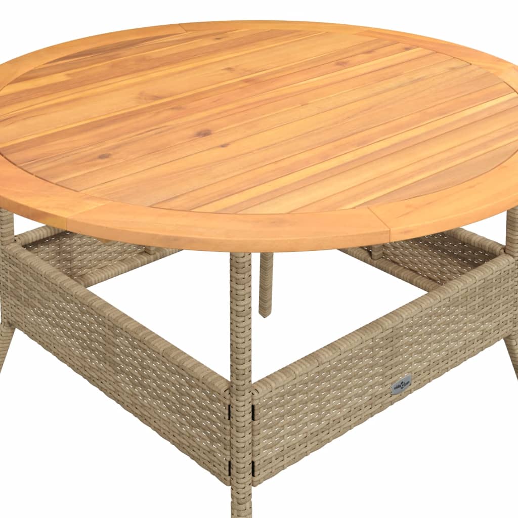 Tuintafel met acaciahouten blad Ø110x71 cm poly rattan beige - AllerleiShop