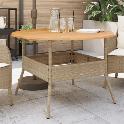 Tuintafel met acaciahouten blad Ø110x71 cm poly rattan beige - AllerleiShop